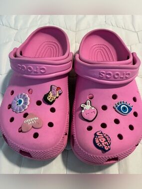 CROCS J5 Pink Clog Sandals with Decorative Charms